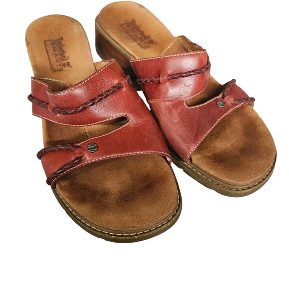 Timberland Burgundy‎ Leather Clog Sandals Sz 8.5M Smart Comfort System - Picture 3 of 8